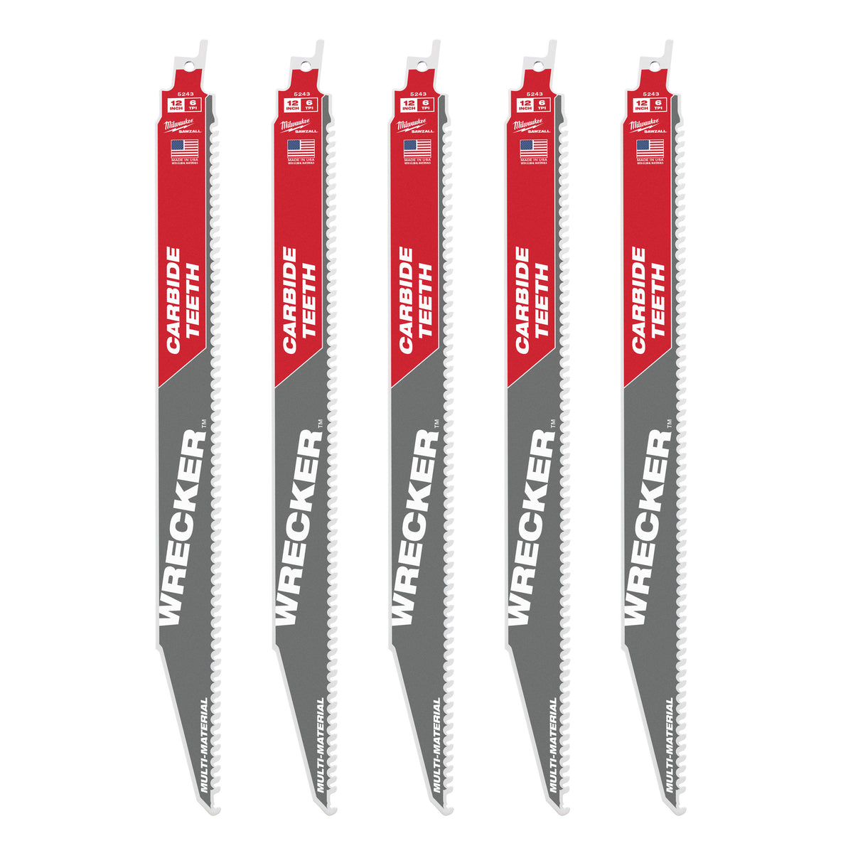 Milwaukee multi-matériaux : lames de démolition dentelées en carbure Heavy Duty Wrecker™ | dépanneuse tct 300 mm x 6 tpi | 5 pièces - 48475543