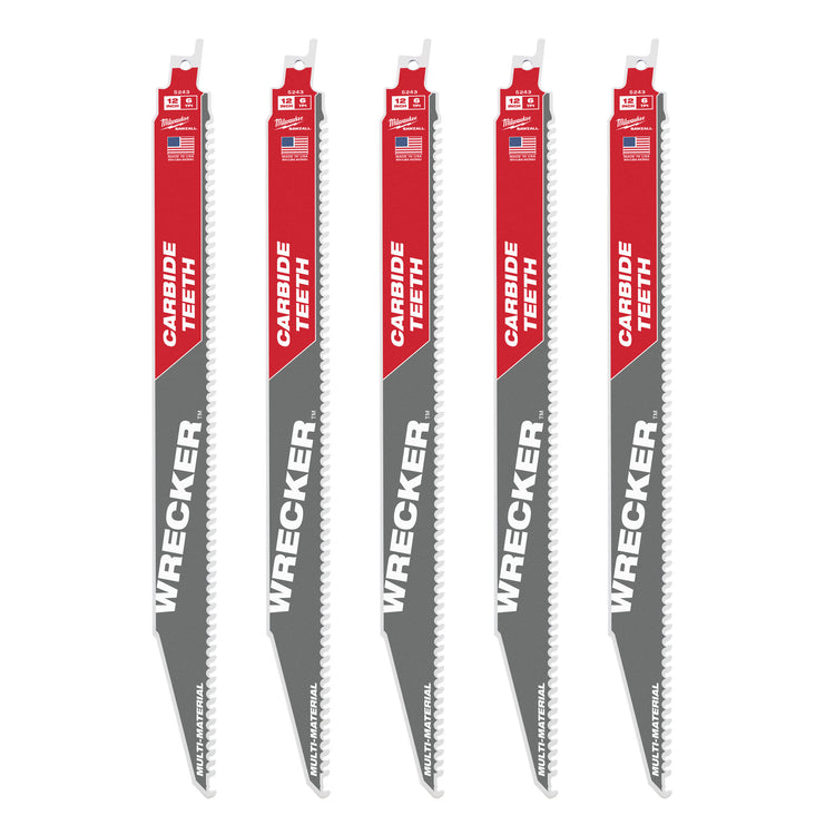 Milwaukee multi-matériaux : lames de démolition dentelées en carbure Heavy Duty Wrecker™ | dépanneuse tct 300 mm x 6 tpi | 5 pièces - 48475543
