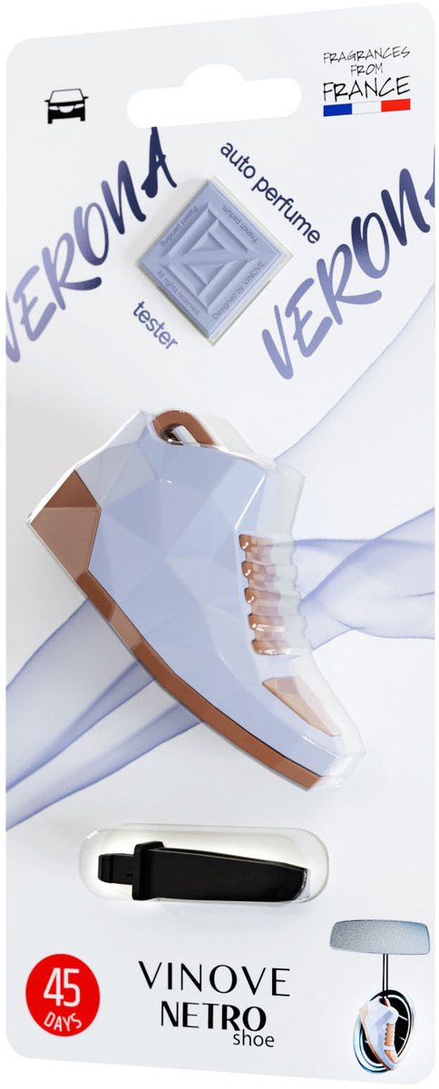 Vinove désodorisant netro shoe verona - rafraîchit jusqu'à 45 jours (plus de 6 semaines) - dans la grille d'aération - sur le rétroviseur intérieur - sans danger pour l'intérieur