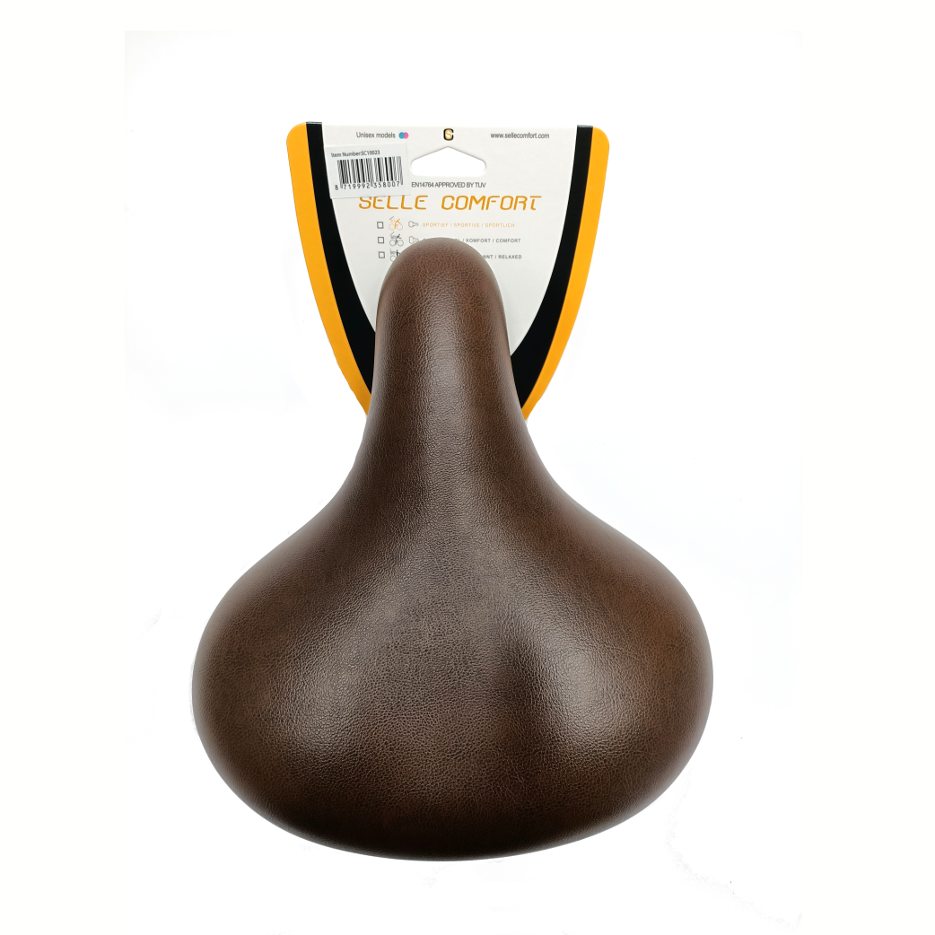 Selle Comfort Comfort Saddle Retro Basic, brune avec suspension élastomère. Non sans aucun