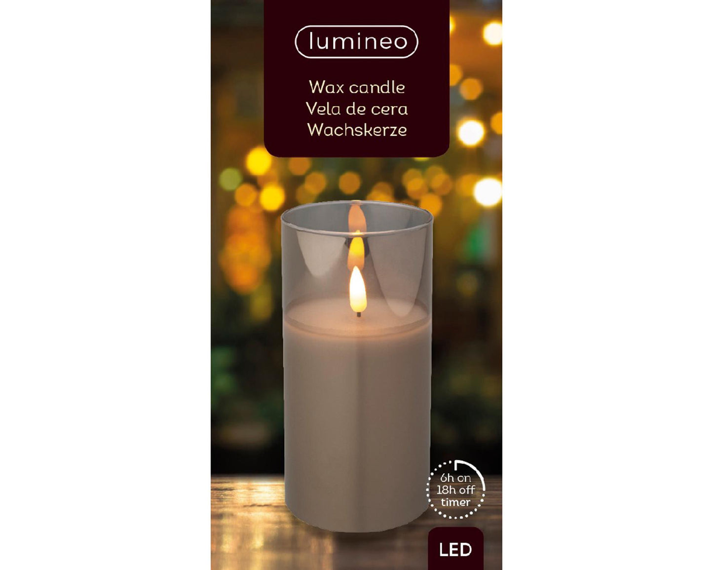 Bougie Lumineo LED en verre effet flamme 15cm gris
