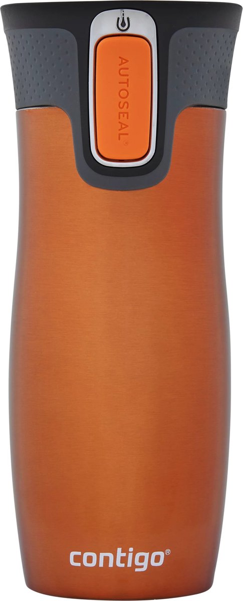 Tasse thermos Contigo West Loop à fermeture automatique, tasse isotherme en acier inoxydable, tasse à café à emporter, sans BPA, étanche, avec couvercle facile à nettoyer, garde au chaud jusqu'à 5 heures, 470 ml | mandarine