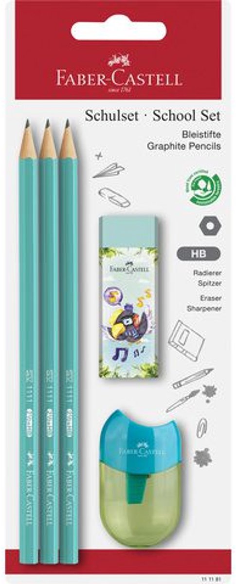 Ensemble scolaire Faber-castell - crayons graphite 1111 - hb - gomme + taille-crayon - fc-111181
