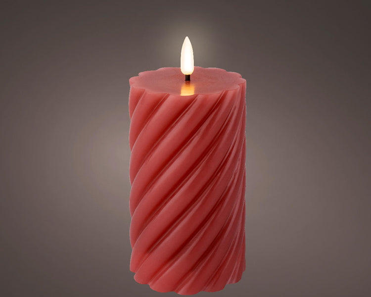 Lumineo Bougie LED flamme tourbillon rose foncé 15cm