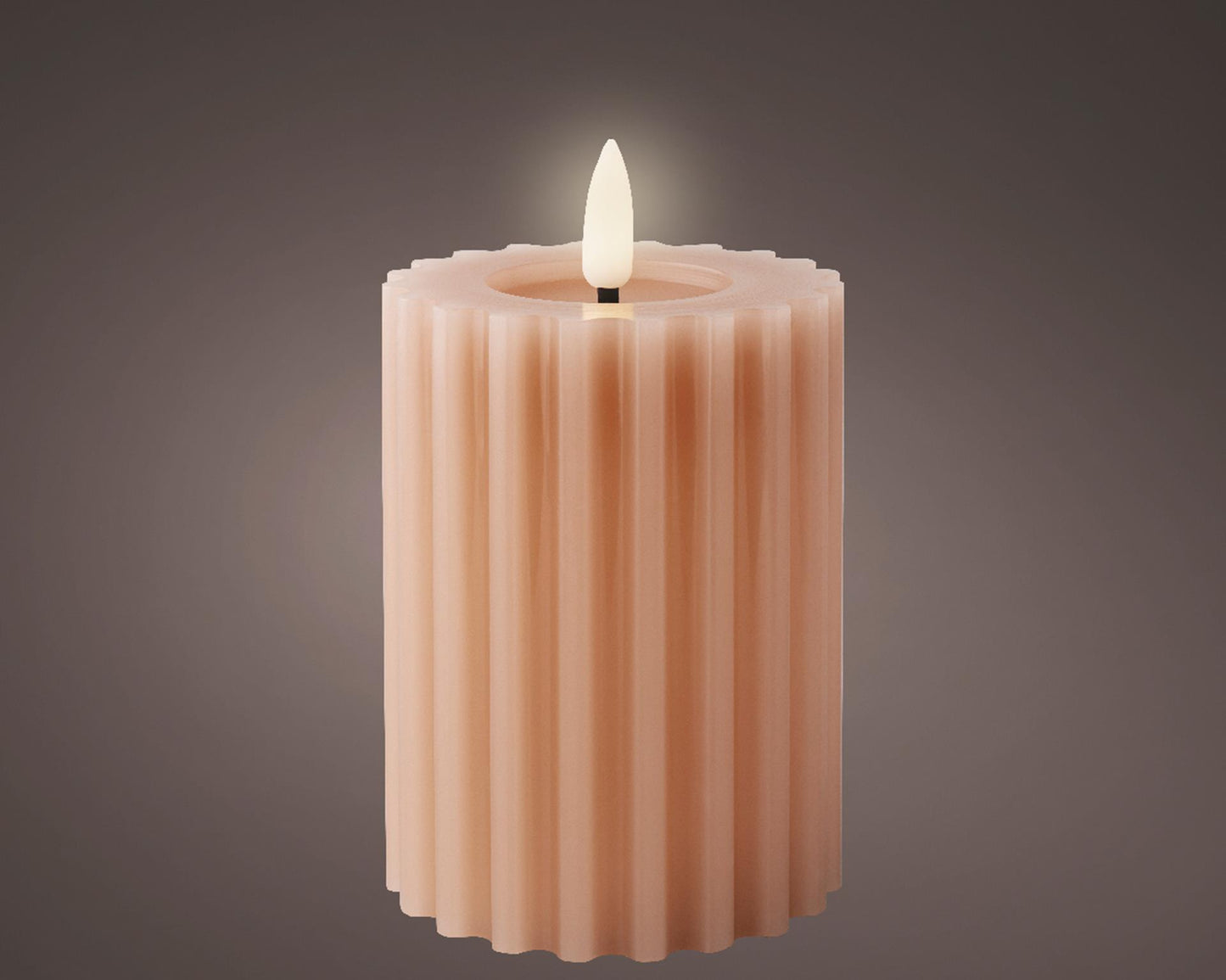 Lumineo Bougie LED cire nervurée rose clair h12,3cm