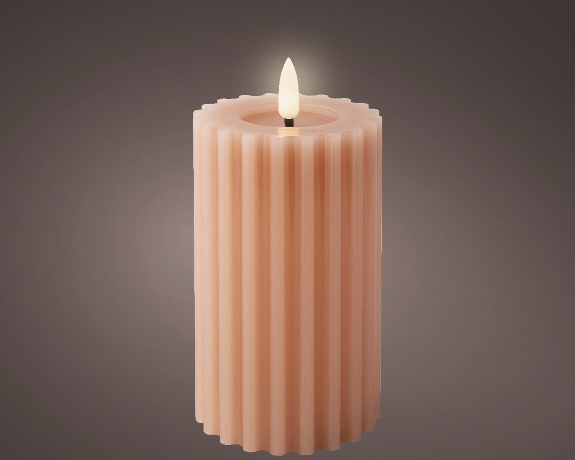 Lumineo Bougie LED cire nervurée rose clair h14,8cm