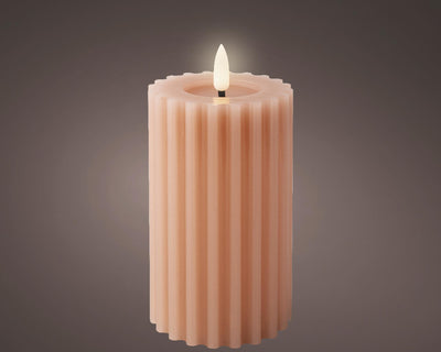 Lumineo Bougie LED cire nervurée rose clair h14,8cm