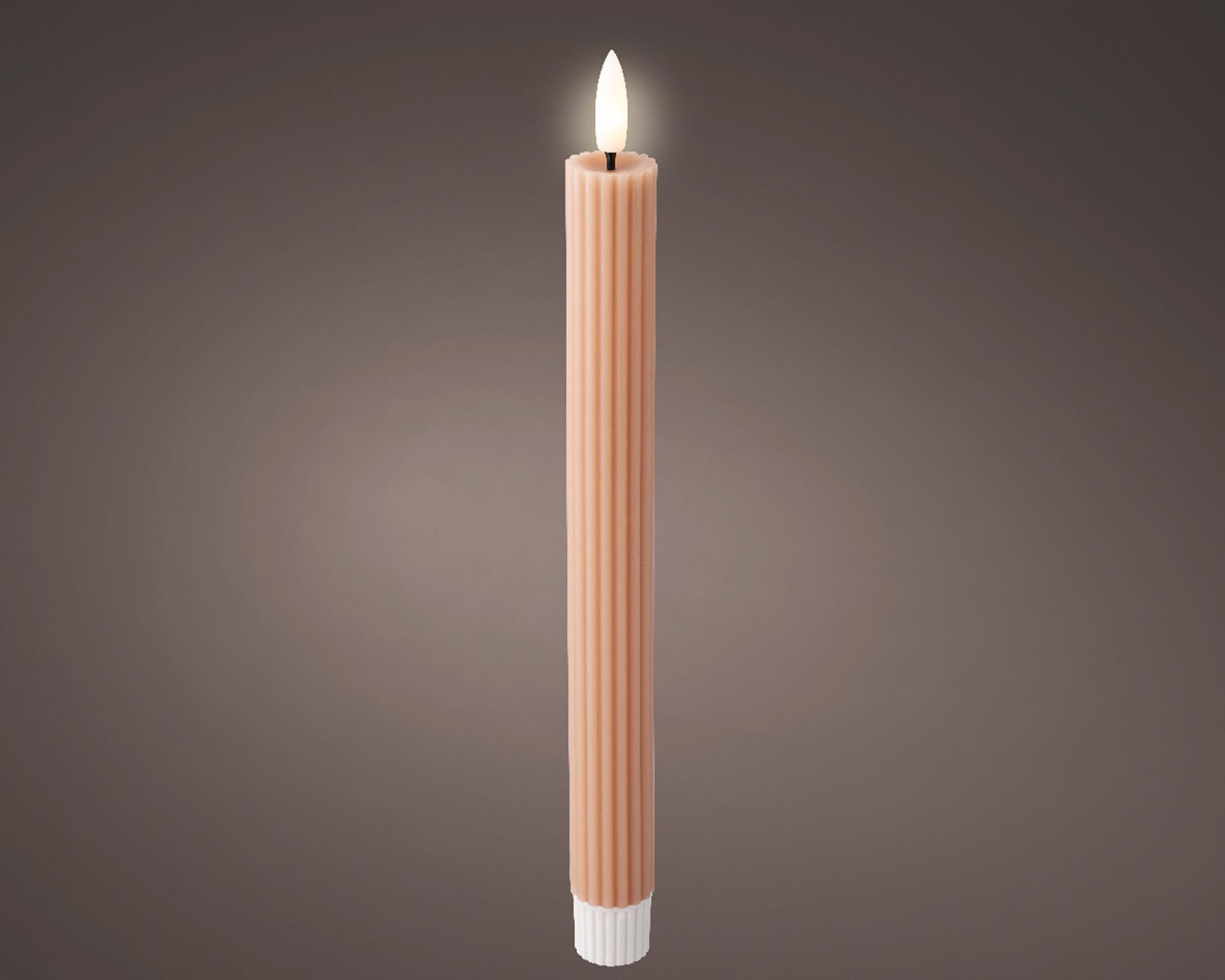 Lumineo LED bougie de dîner cire nervurée rose clair 2 pcs