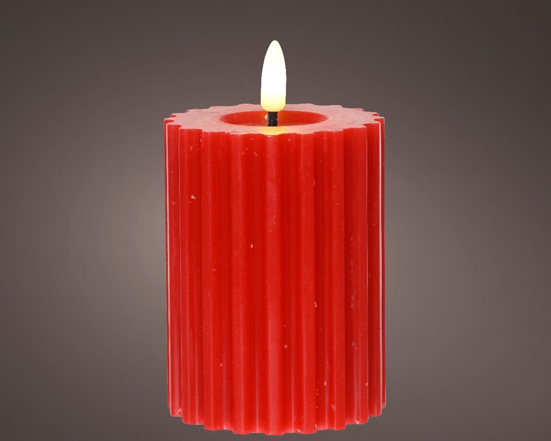 Bougie Lumineo LED flamme nervurée 12cm rouge