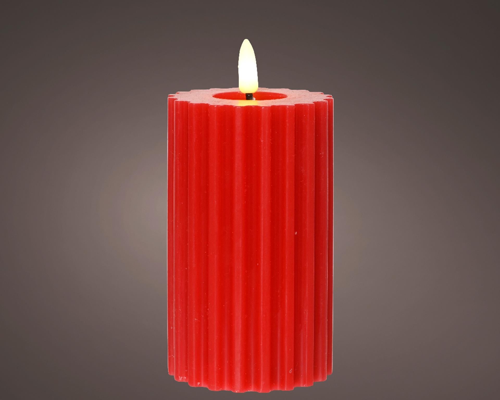 Bougie Lumineo LED flamme nervurée 15cm rouge