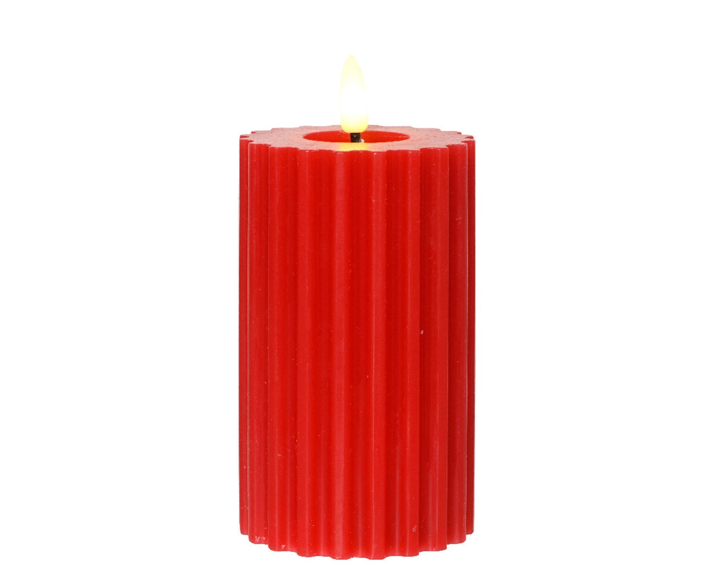 Bougie Lumineo LED flamme nervurée 15cm rouge