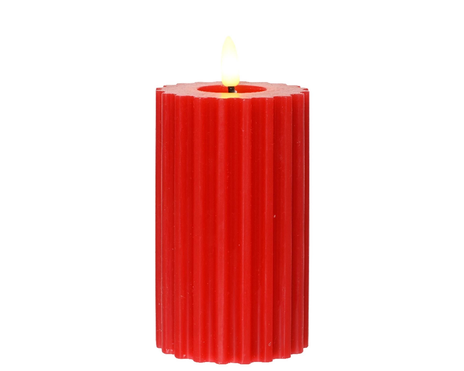 Bougie Lumineo LED flamme nervurée 15cm rouge