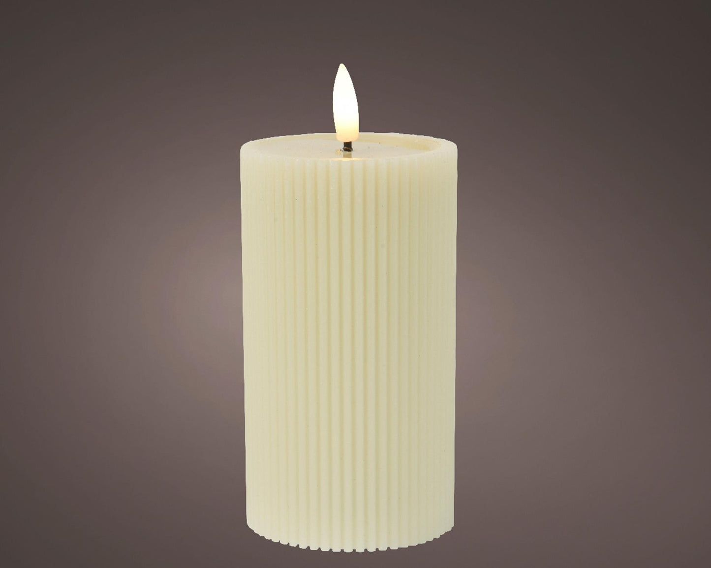 Bougie Lumineo LED flamme nervurée 15,5cm crème