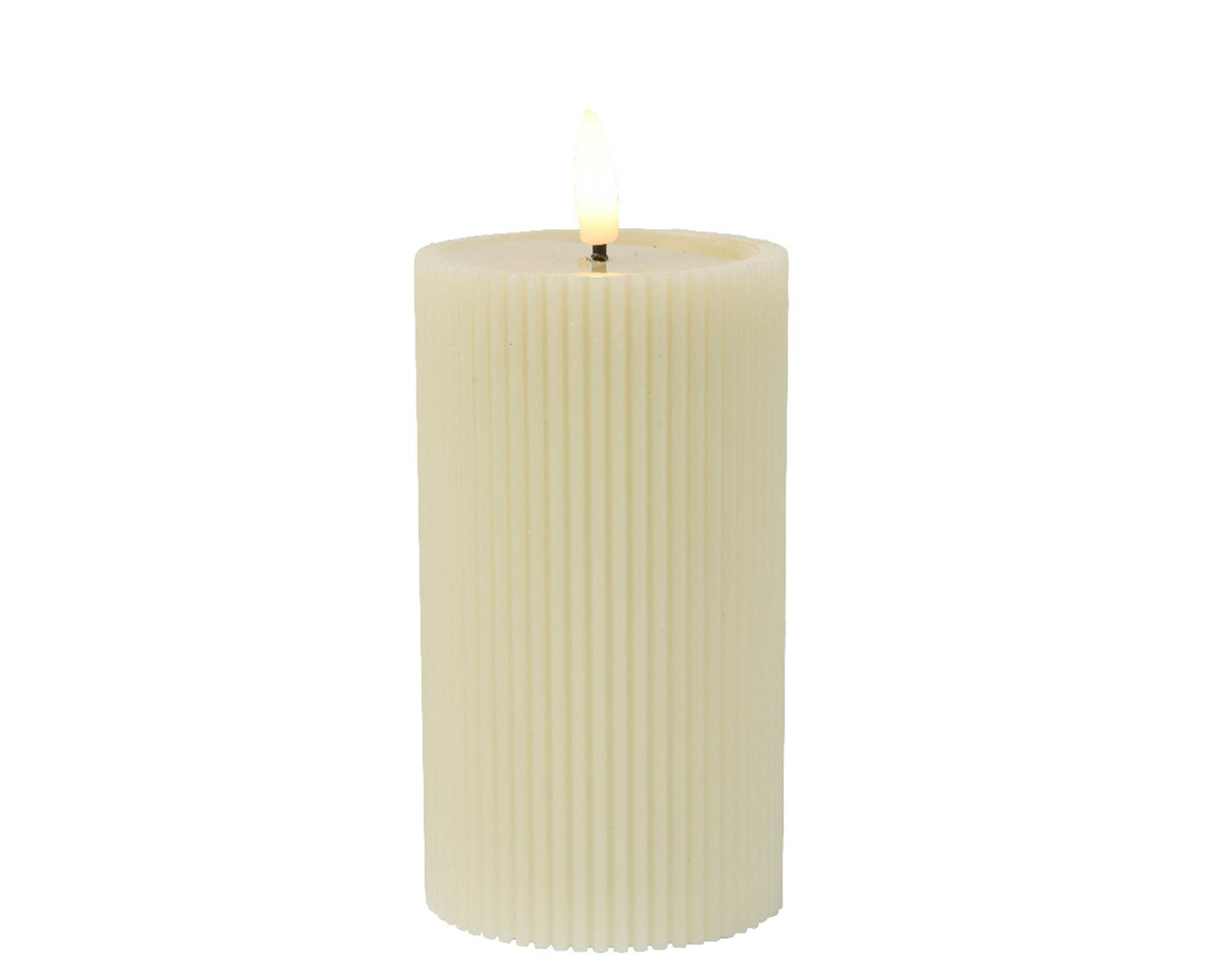 Bougie Lumineo LED flamme nervurée 15,5cm crème