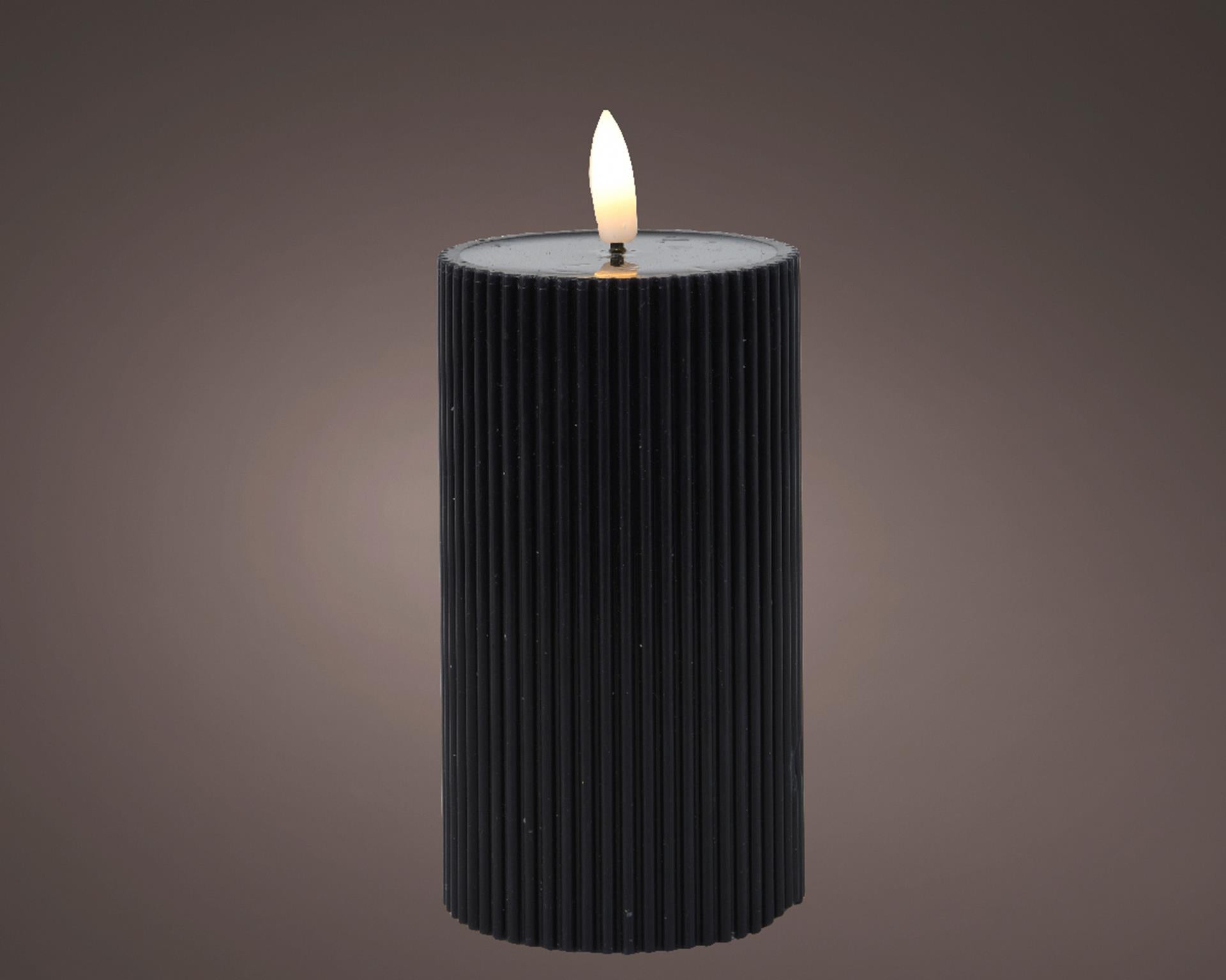 Bougie Lumineo LED flamme nervurée 15cm noir