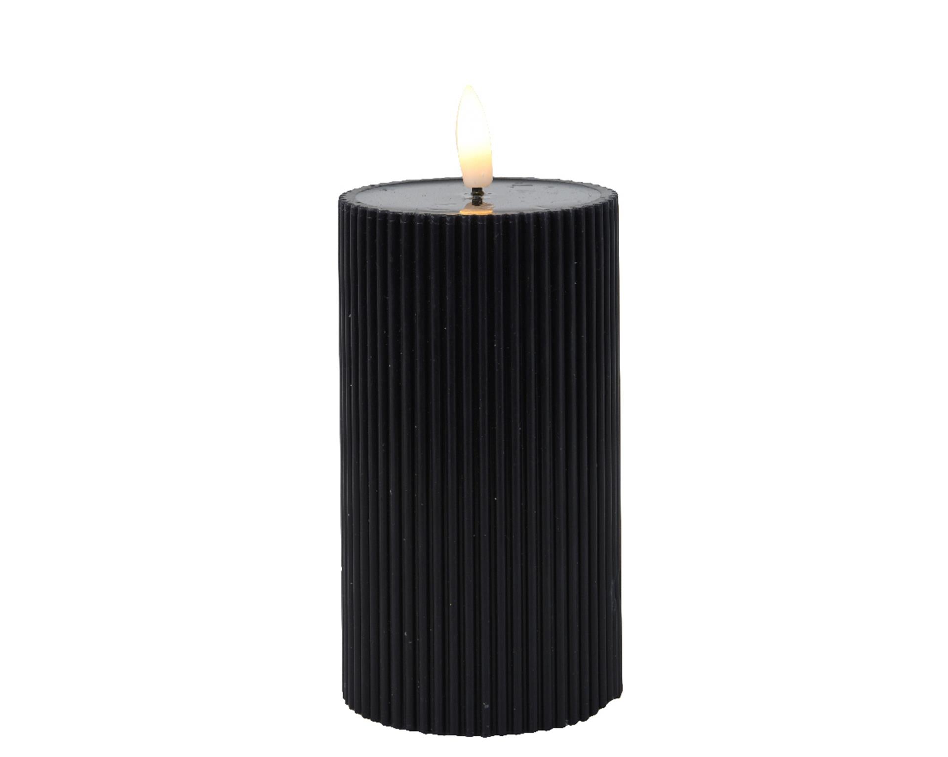 Bougie Lumineo LED flamme nervurée 15cm noir