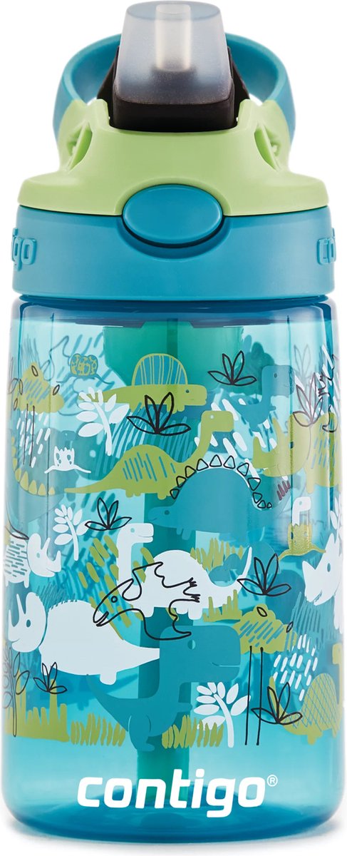 Gourde pour enfants Contigo easy clean autospout avec paille, gourde robuste sans BPA, 100 % étanche, nettoyage facile, idéale pour la garderie, la maternelle, l'école et le sport, 420 ml | garçon dinosaure
