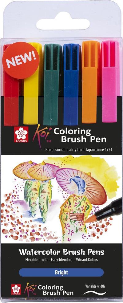 SAKURA KOI COLORING BRUSH Set Bright, 6 couleurs