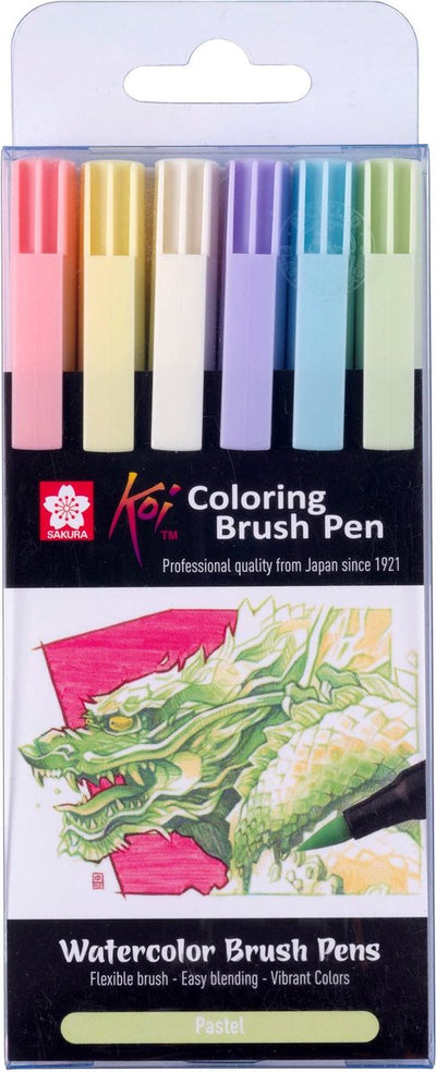 SAKURA KOI COLORING BRUSH Set Pastel, 6 couleurs