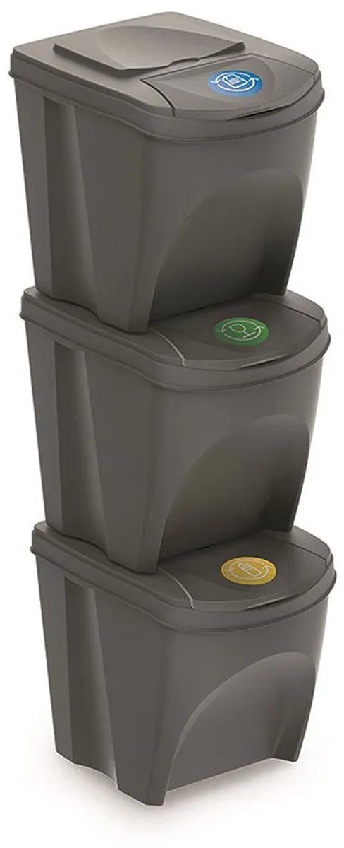 Prosperplast lot de 3x poubelles de tri des déchets en plastique gris de 25 litres - poubelles de tri