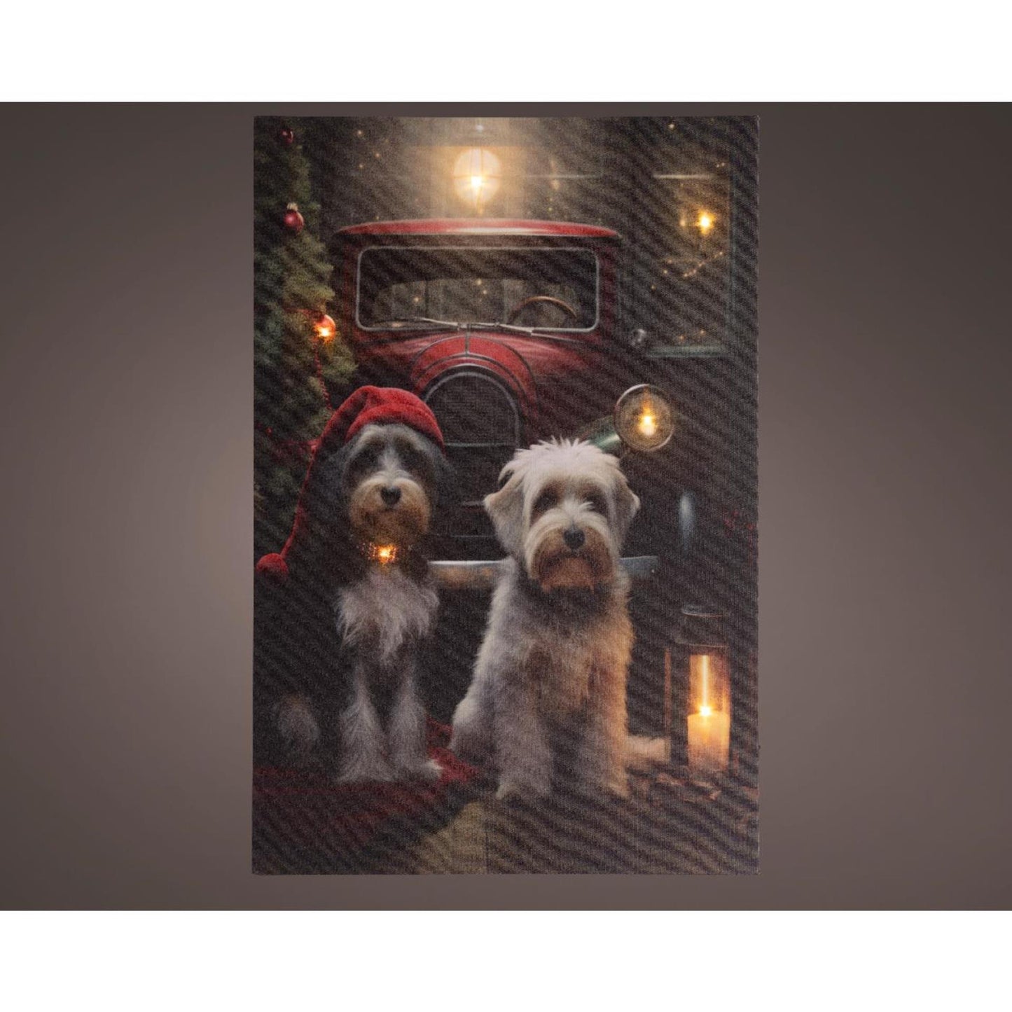 Lumineo Toile de Noël chiens LED 38x58cm