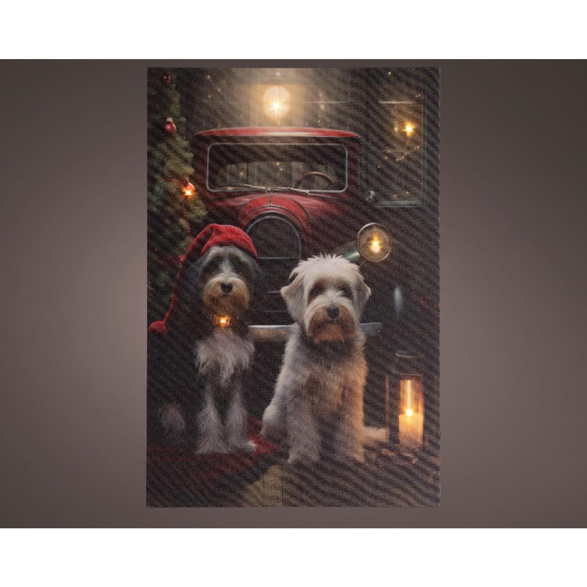 Lumineo Toile de Noël chiens LED 38x58cm