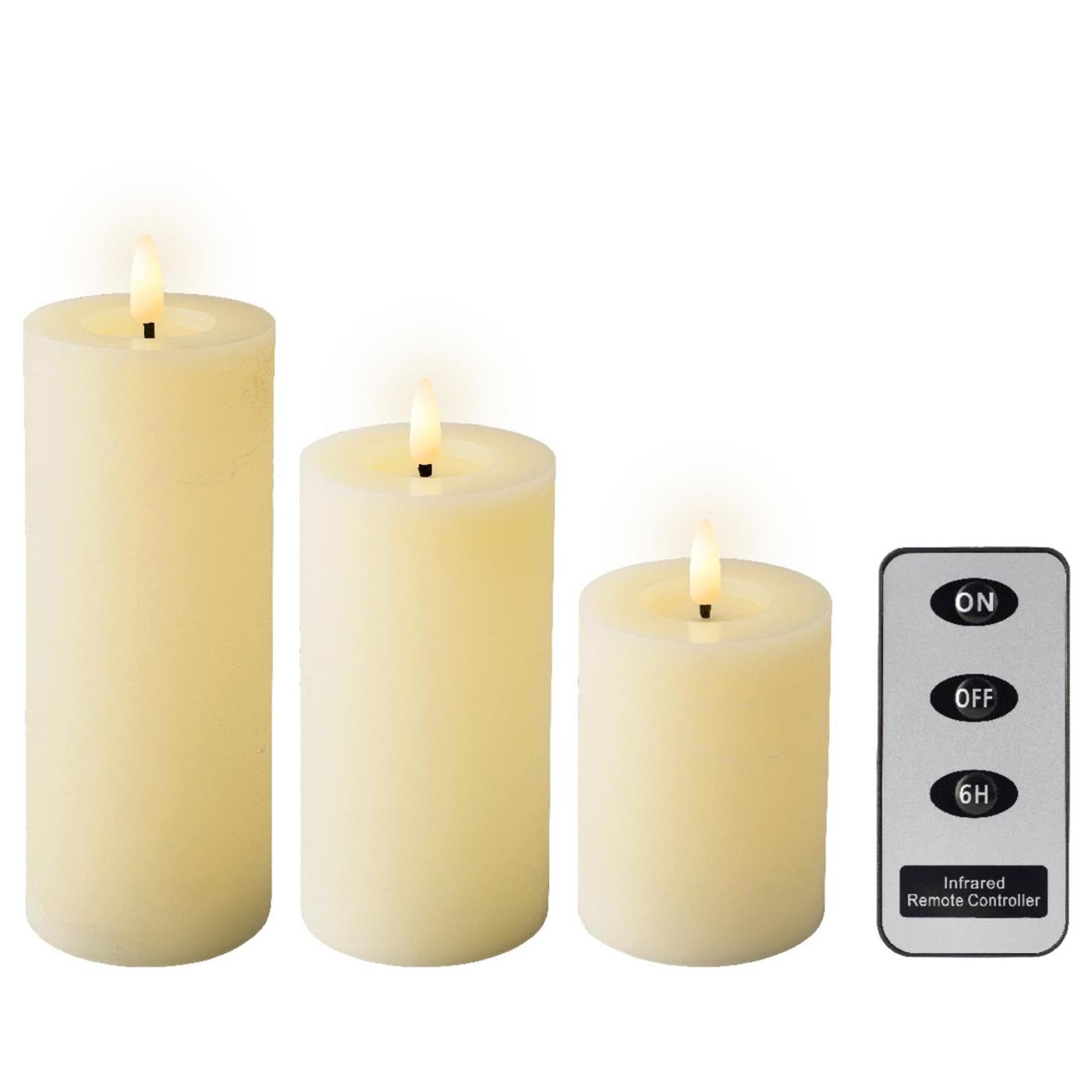 Lumineo LED set de bougies cire 3 pièces crème