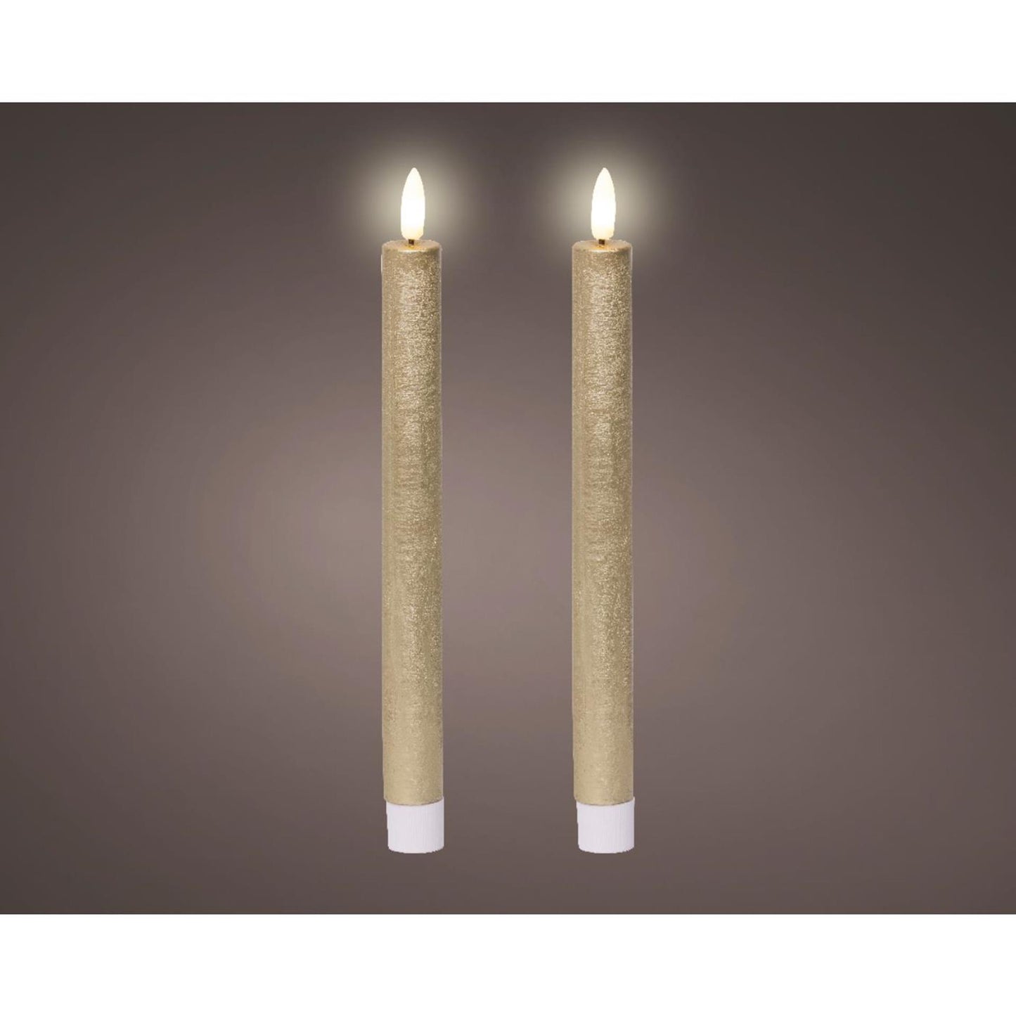 Coffret bougies dîner Lumineo LED cire or h24,5cm