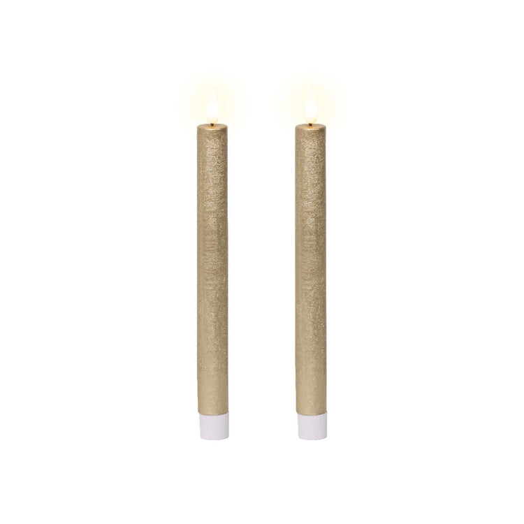 Coffret bougies dîner Lumineo LED cire or h24,5cm