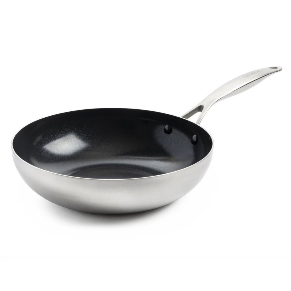 Greenpan genève wok poêle 28 cm inox noir