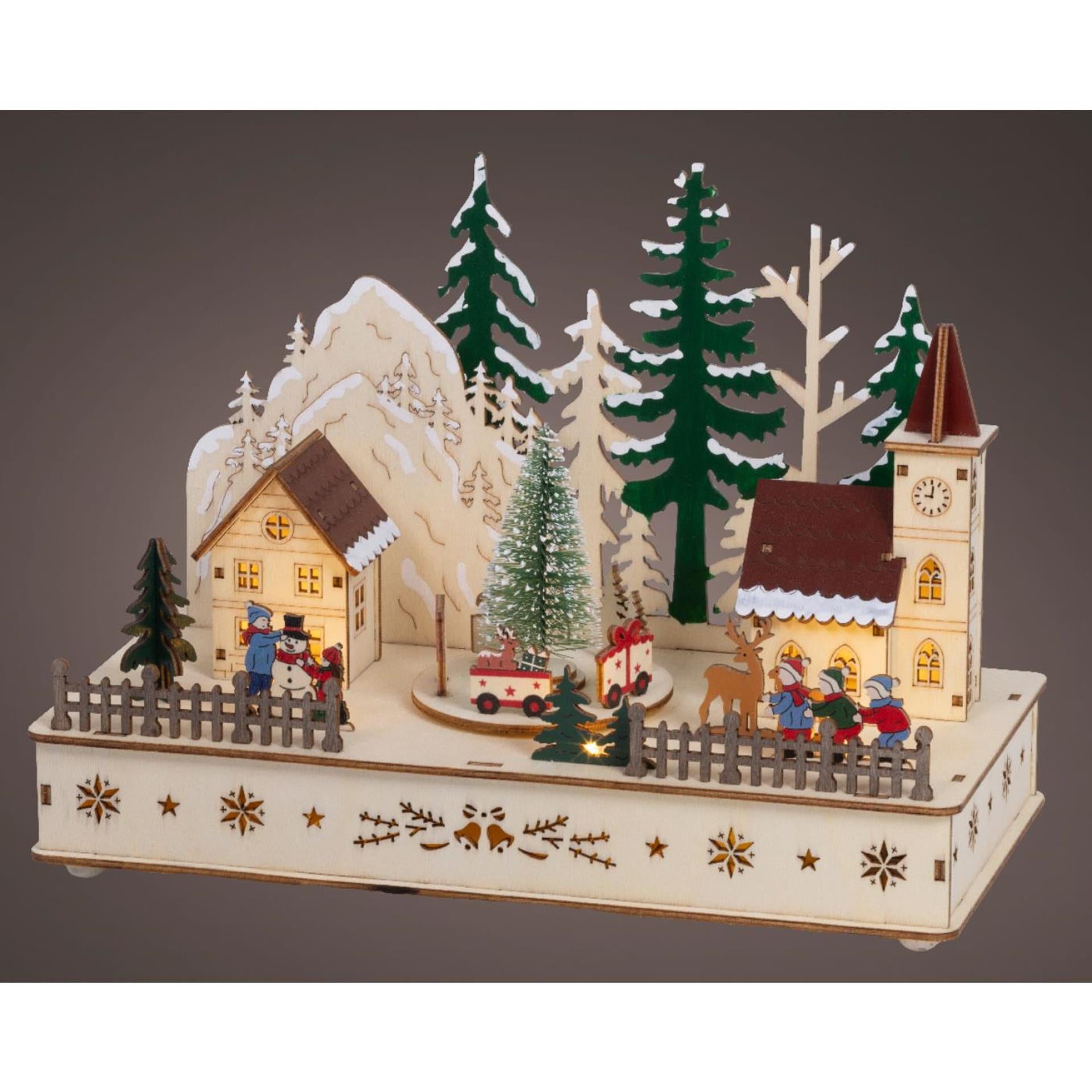 Lumineo Scène de Noël bois LED 14x28x20cm