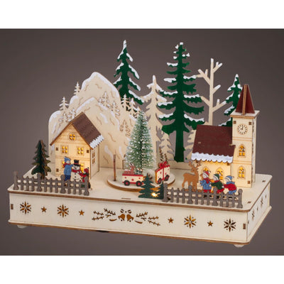 Lumineo Scène de Noël bois LED 14x28x20cm
