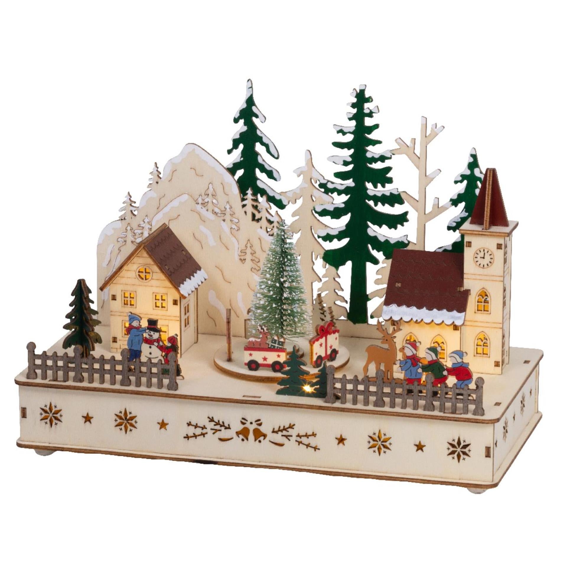 Lumineo Scène de Noël bois LED 14x28x20cm