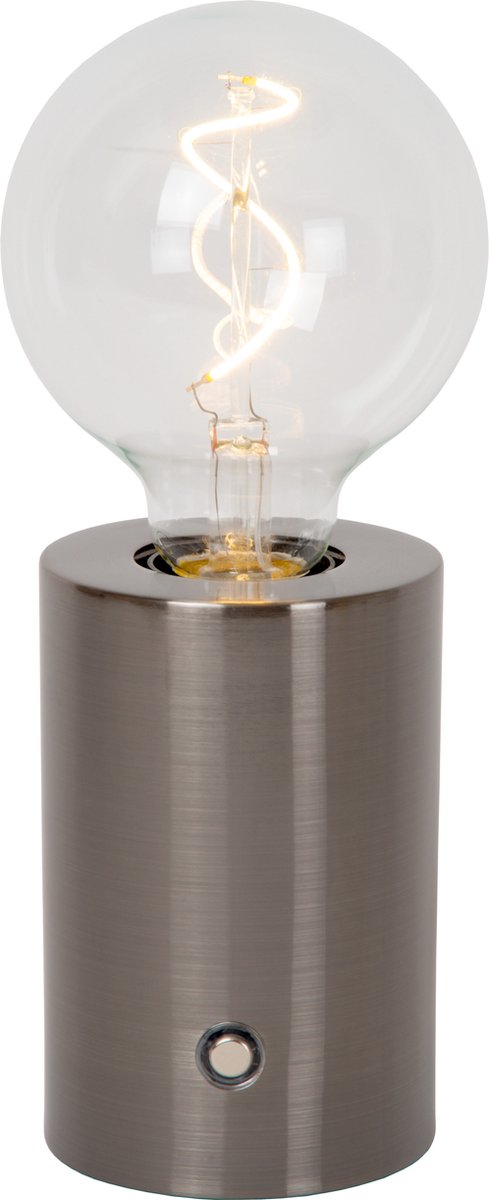 Lucide vivo - lampe de table rechargeable - batterie - ø 8 cm - LED dimmable - E27 - 1x1W 2700K - chrome noir mat