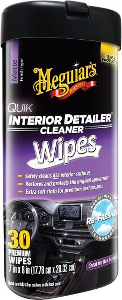 Meguiar's Meguiar's Quik Interior Detailer Wipes 30 pièces - lingettes de nettoyage intérieur voiture - protection UV - pour cuir plastique