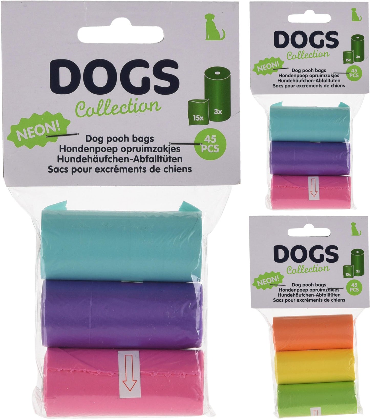 Sacs à crottes pour chiens Dogs collection 3 rouleaux de 15 pièces