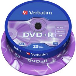 Broche DVD+R 4,7 Go verbatim 16x 25 pièces