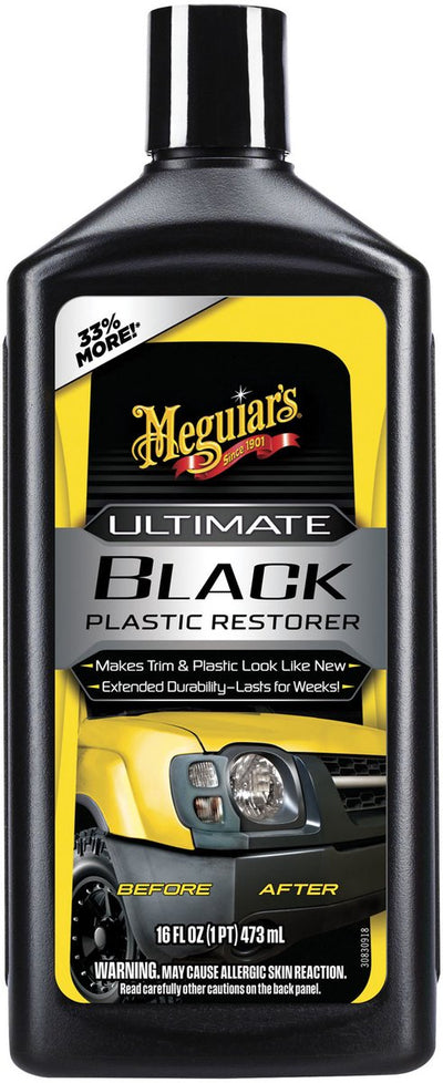 Meguiar's Ultimate Black Restorator - Pour caoutchouc et plastique - Redonne couleur et brillance - Protection UV - Sèche rapidement - 473 ml