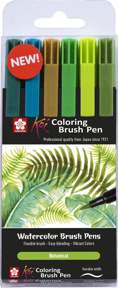 Sakura • ensemble de 6 stylos pinceaux à colorier koi botaniques