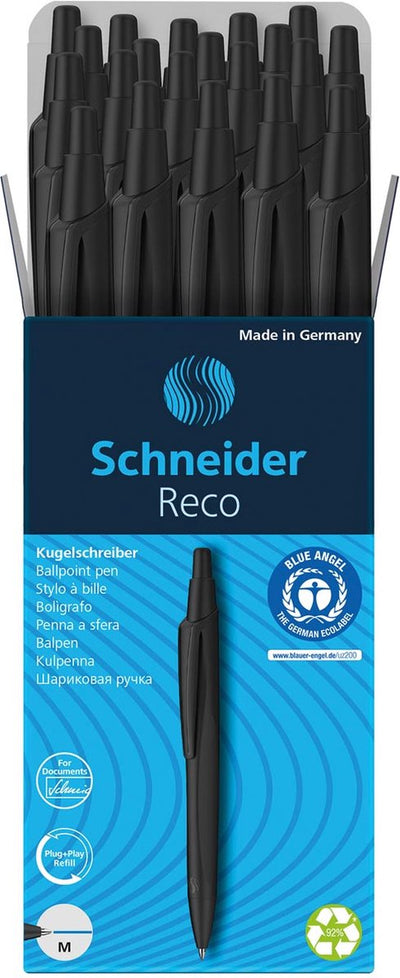 Schneider instruments d'écriture stylo à bille schneider - reco - noir - 20 pièces - s-131810-20