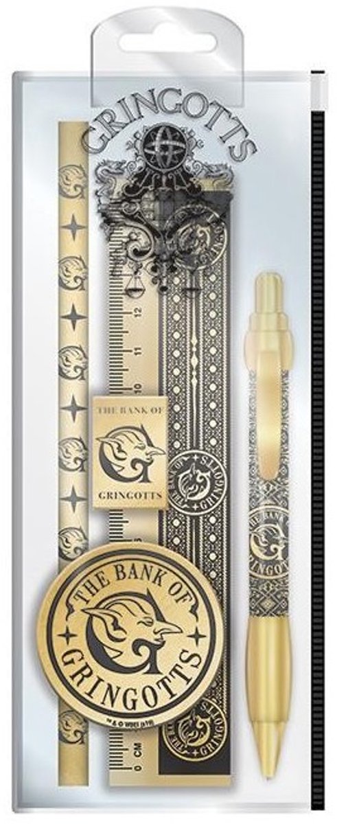 Harry Potter Pyramid International Set de papeterie doré 5 pièces - Papeterie pour enfants - Stylos - Set de papeterie - Set de stylos - Set de papeterie de luxe