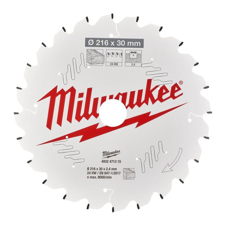 Accessoires Milwaukee lame de scie circulaire ms w 216x30x2,4x24atb neg. - 4932471315