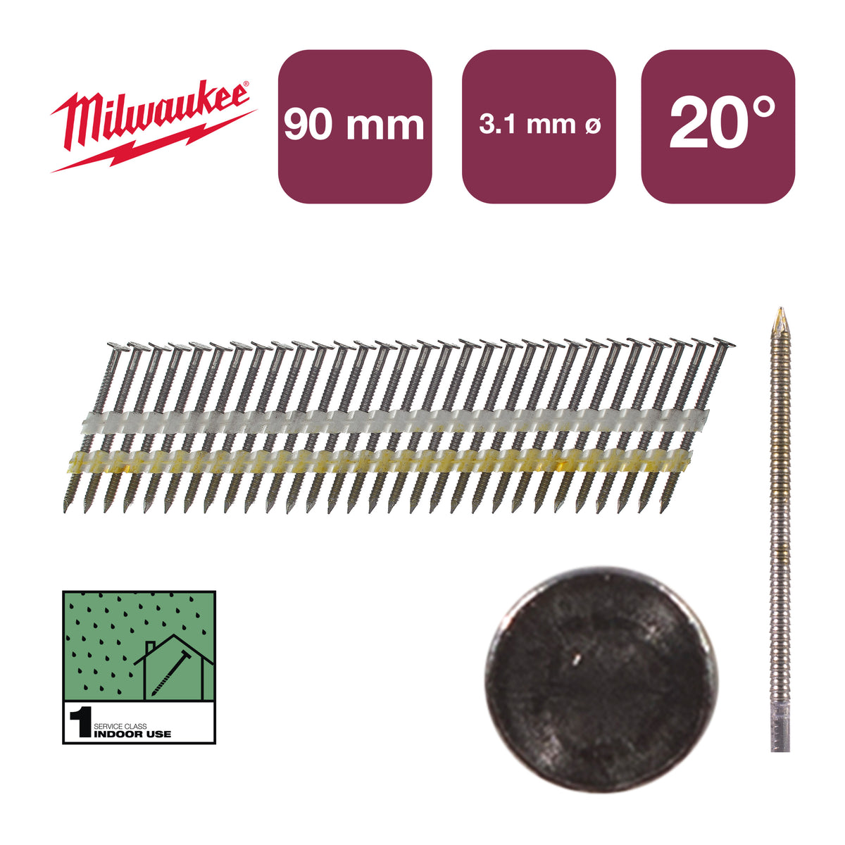 Accessoires Milwaukee clous tête ronde 20° 90mm rs b sc1 | 1 750 pièces - 4932492590
