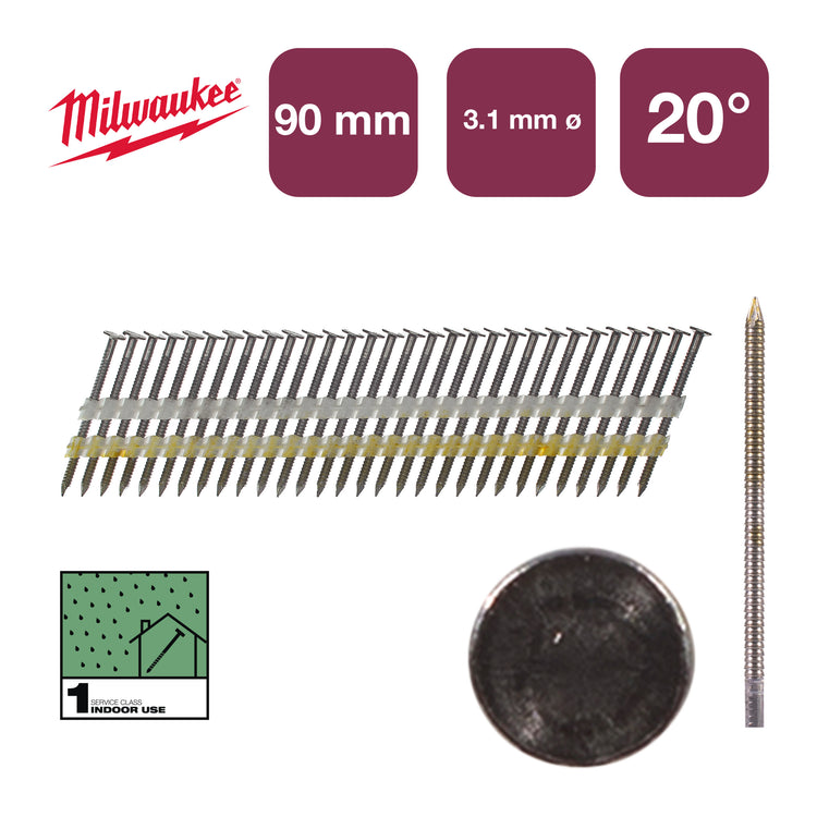 Accessoires Milwaukee clous tête ronde 20° 90mm rs b sc1 | 1 750 pièces - 4932492590