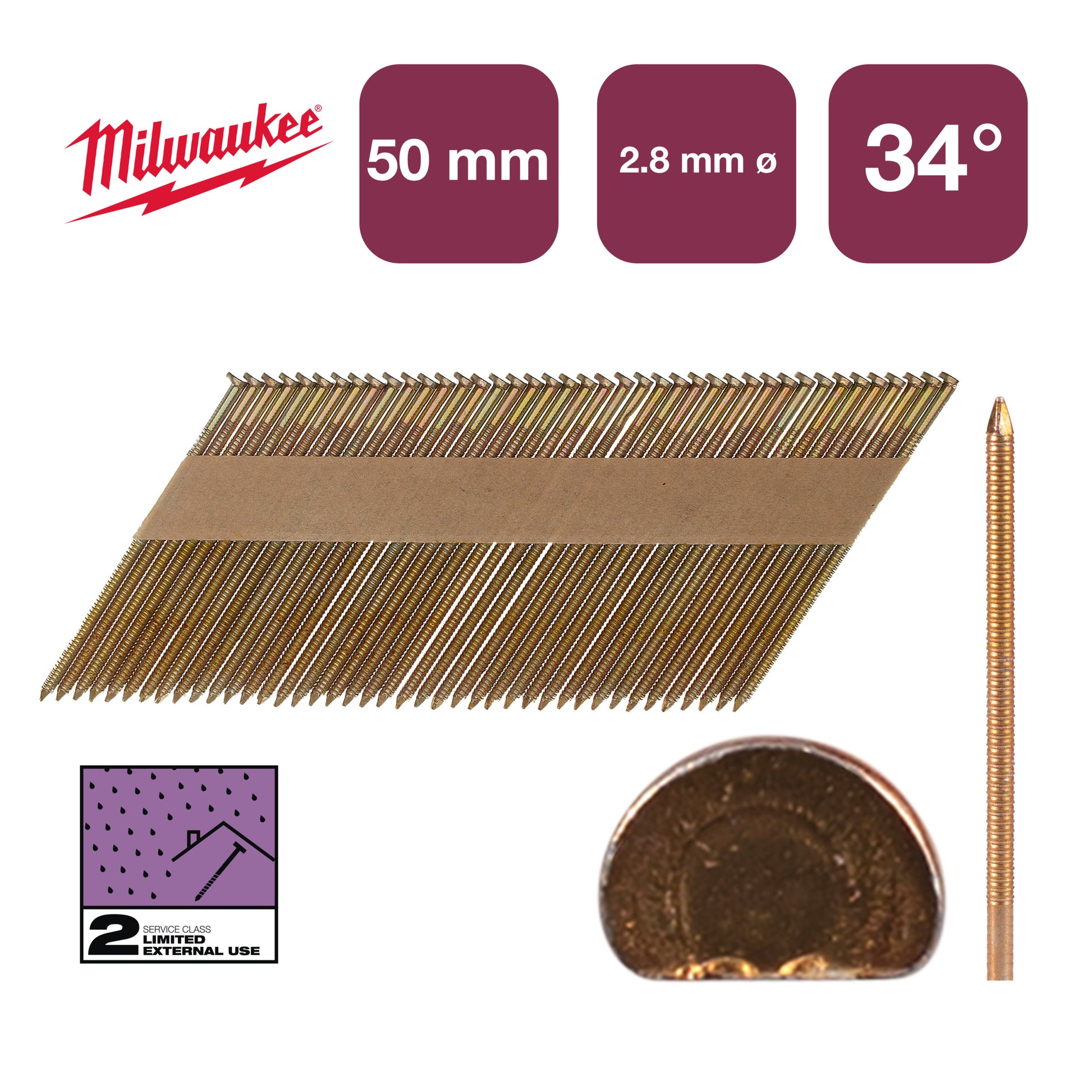 Accessoires Milwaukee clous tête D 34° 50mm rs g sc2 | 2 200 pièces - 4932492606