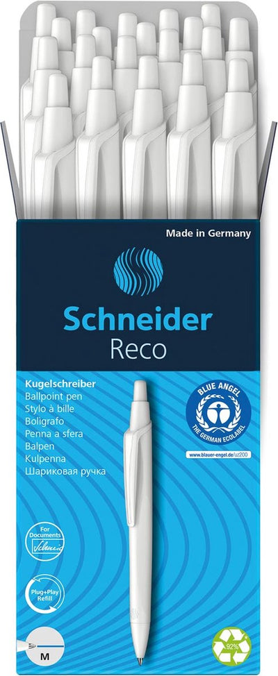 Schneider instruments d'écriture stylo à bille schneider - reco - blanc - 20 pièces - s-131850-20