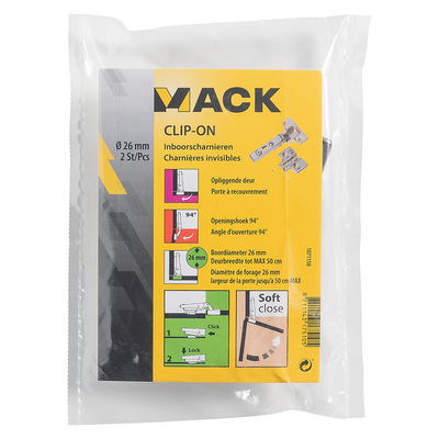Mack 1071150-2 natif. clip sur cl souple. Porte en saillie 26 mm 110° | 5 pièces