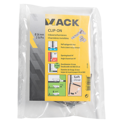 Mack 1071151-2 natif. clip sur cl souple. Porte semi-superposée 26 mm 110° | 5 pièces