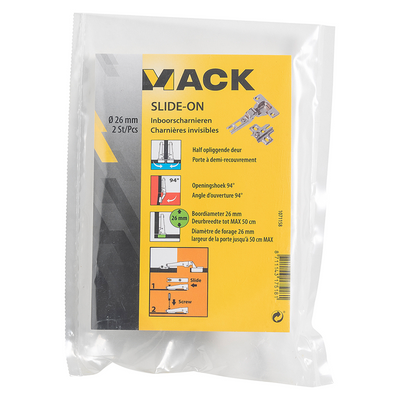 Mack 1071158 - 2 charnières percées coulissantes sur porte semi-appliquée 26mm 110° | 5 pièces