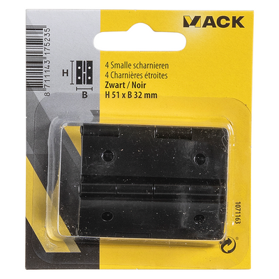 Mack 1071163 - 4 charnières étroites noir h 51 x l 32 mm | 5 pièces
